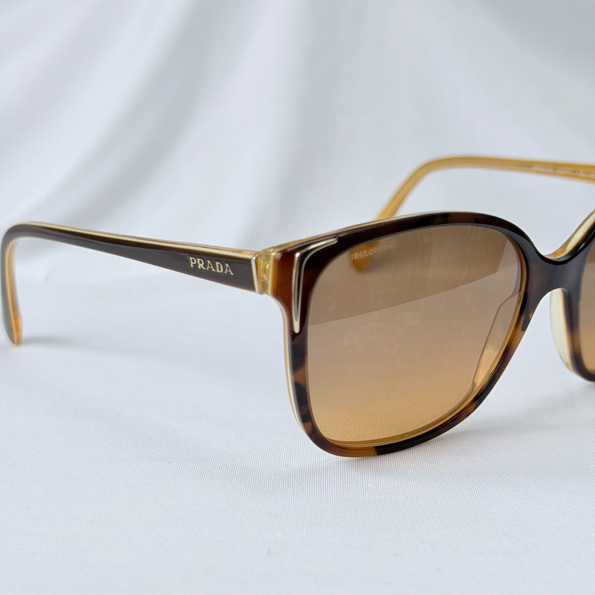 Prada Cat Eye Square Metal Corners Women's Sunglasses Brown Tortoiseshell SPR 01O