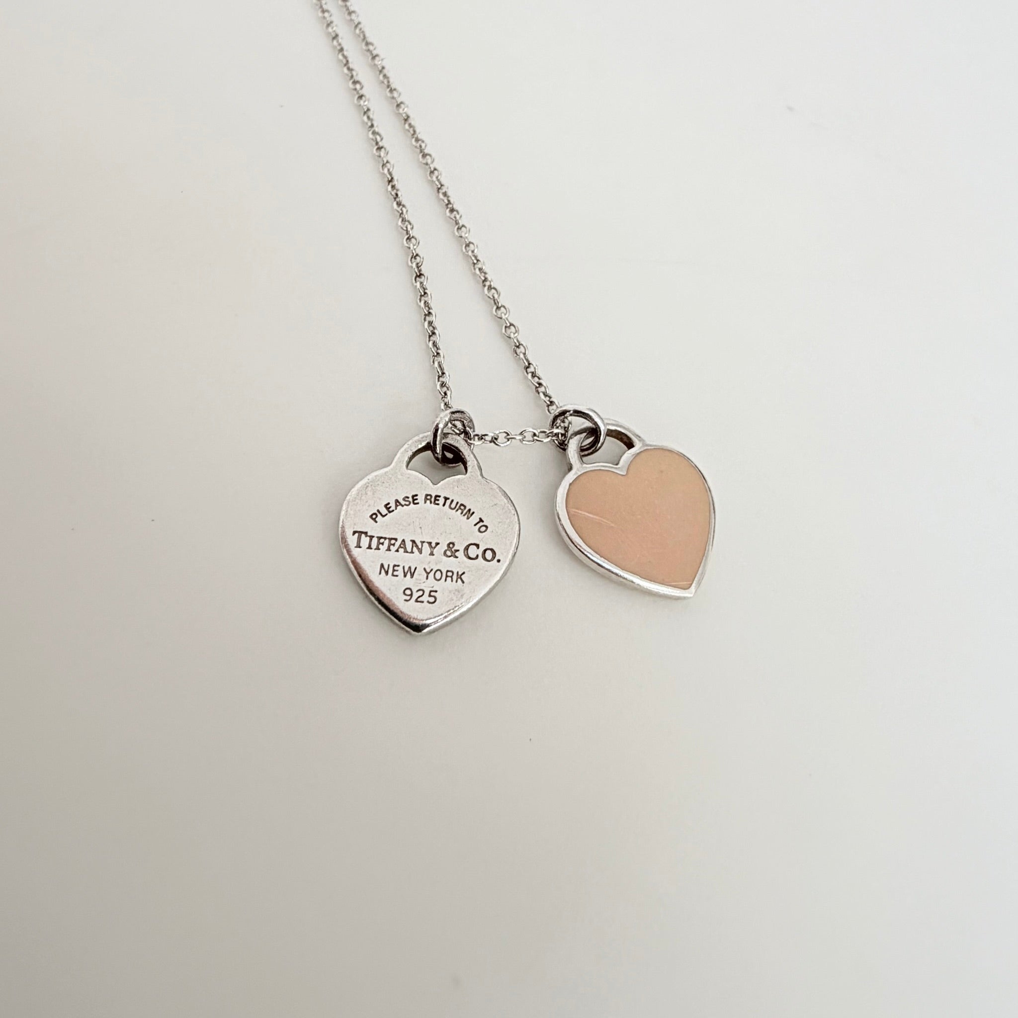 Tiffany & Co. Return to Mini Double Pink Heart Women's Necklace 17 Inches Sterling Silver 925