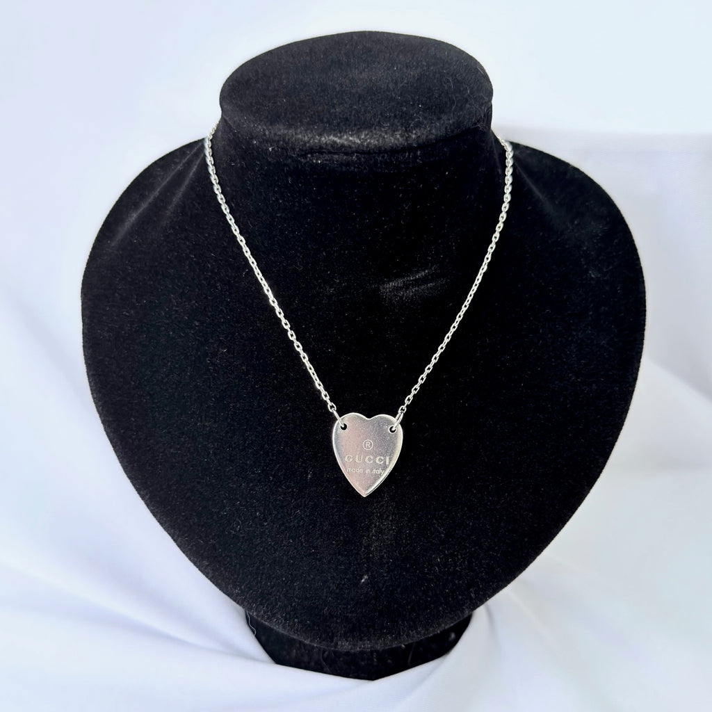 Authentic Gucci Heart Trademark Pendant Sterling Silver 925 Women’s Necklace 48cm With Packaging