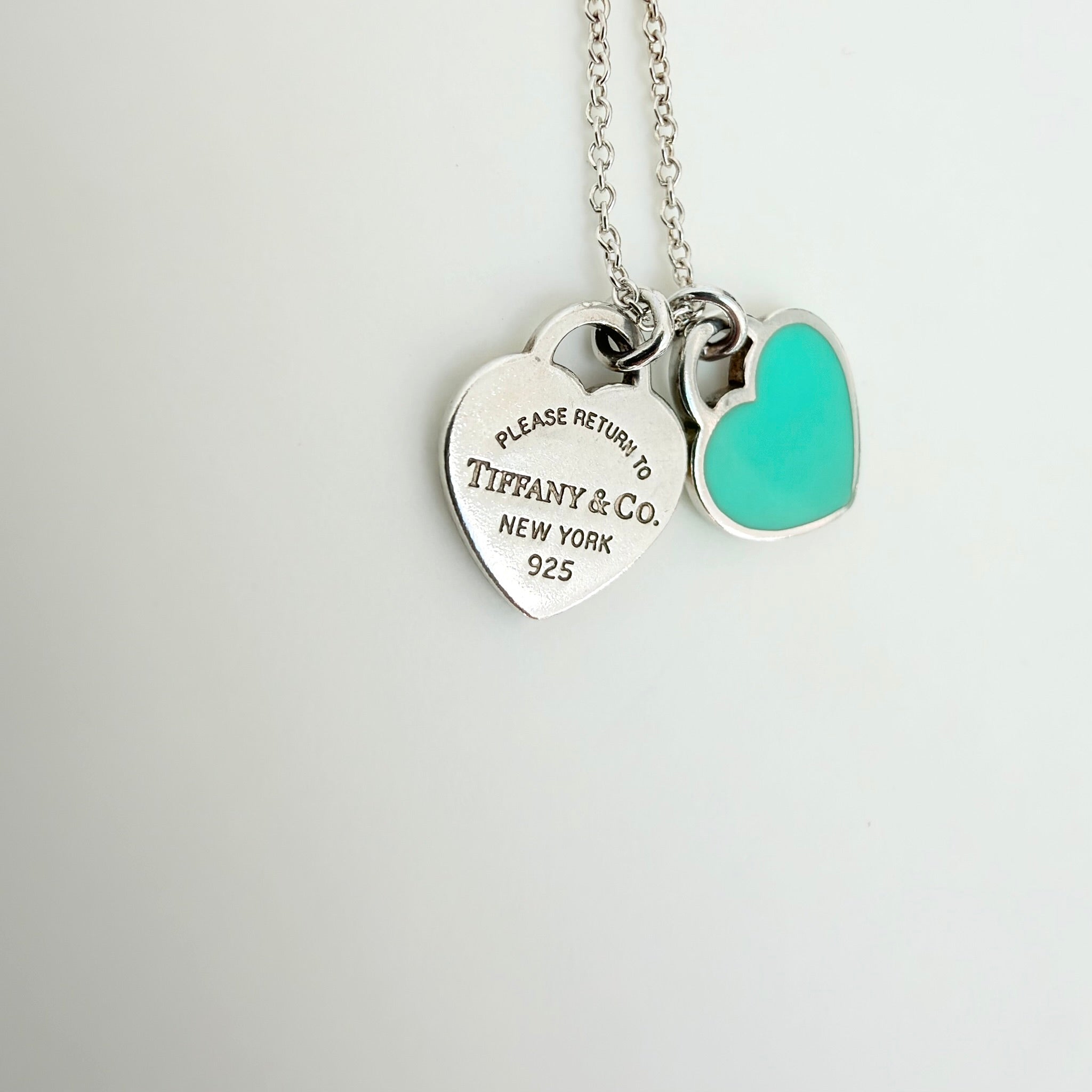Tiffany & Co. Return to Mini Double Blue Heart Women's Necklace 18 Inches Sterling Silver 925 With Packaging