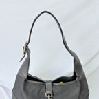 Vintage Gucci Jackie Small Handbag Black Leather And Nylon Piston Push-Lock Silver Closure Single Adjustable Strap