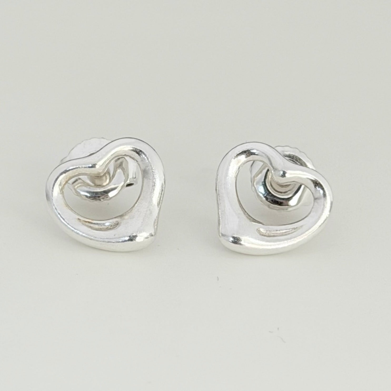 Authentic Tiffany & Co. Mini Open Heart Elsa Peretti Stud Earrings Sterling Silver 925