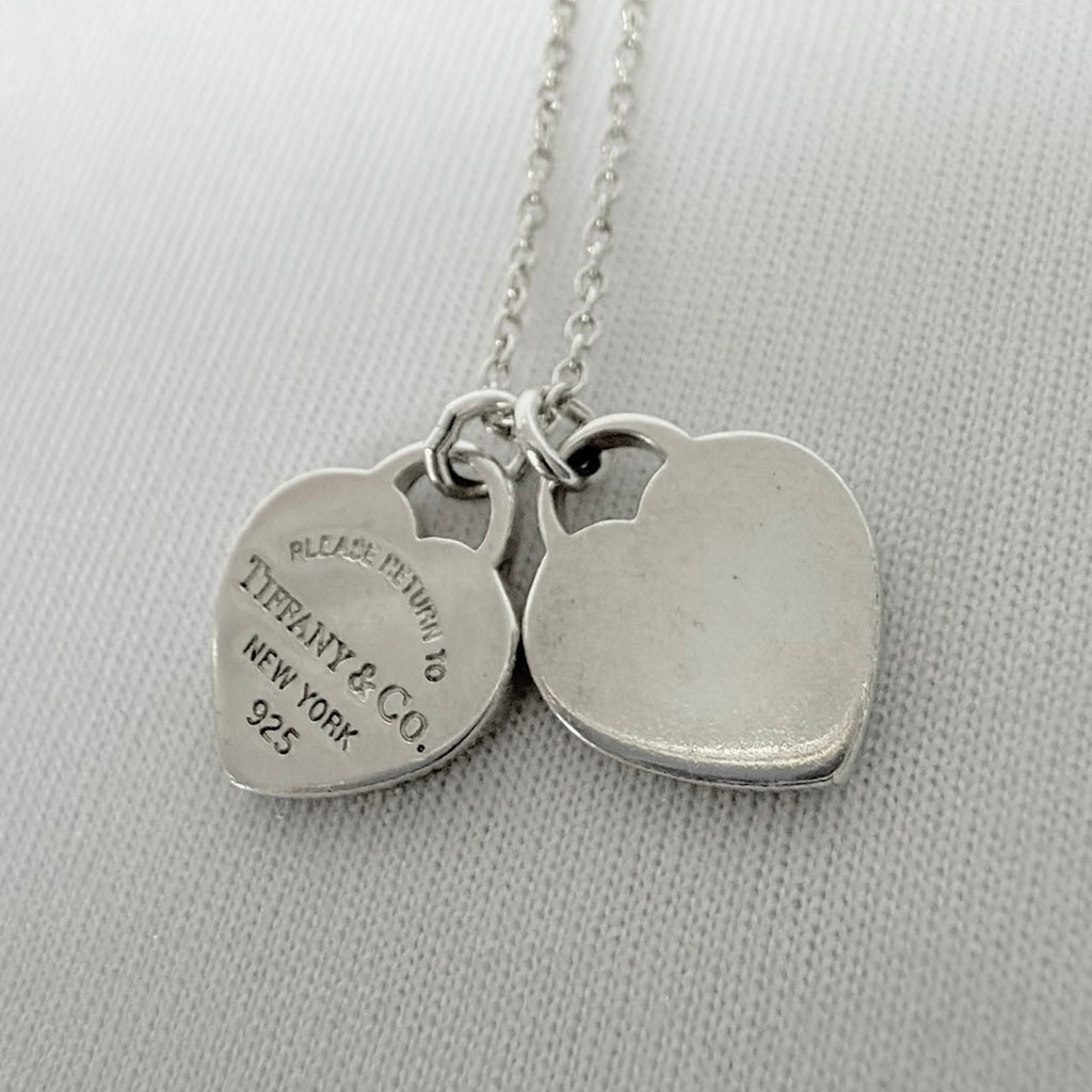 Tiffany & Co. Mini Double Silver 925 Heart Pendant Women's Necklace 16 inches With Packaging