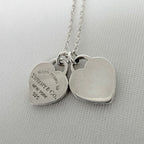 Tiffany & Co. Mini Double Silver 925 Heart Pendant Women's Necklace 16 inches With Packaging