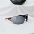 Vintage Prada Wrap Shield Red, Silver & Black Unisex Sunglasses SPR 54G With Case