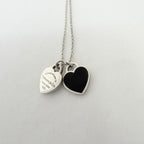 Tiffany & Co. Return to Mini Double Black Heart Women's Necklace 16 Inches Sterling Silver 925