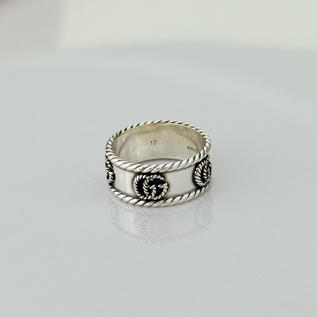 Gucci GG Marmont 925 Sterling Silver 9mm Logo Ring Women’s Size 17, UK Q, EU 57