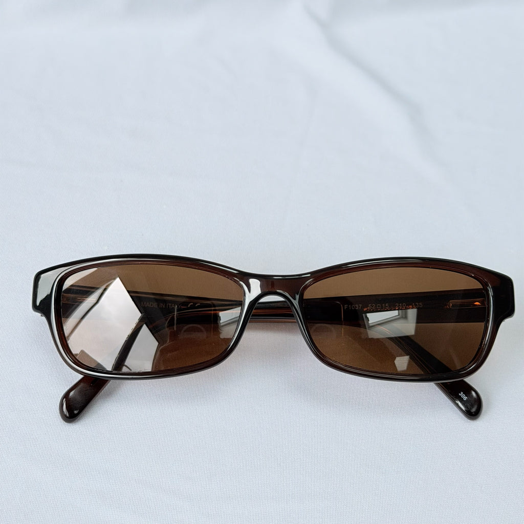 Vintage Fendi Brown Gold Rectangular Skinny Y2K Polarised Sunglasses