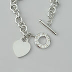 Authentic Vintage Tiffany & Co. Sterling Silver 925 Toggle Heart Pendant Bracelet With Pouch 21cm