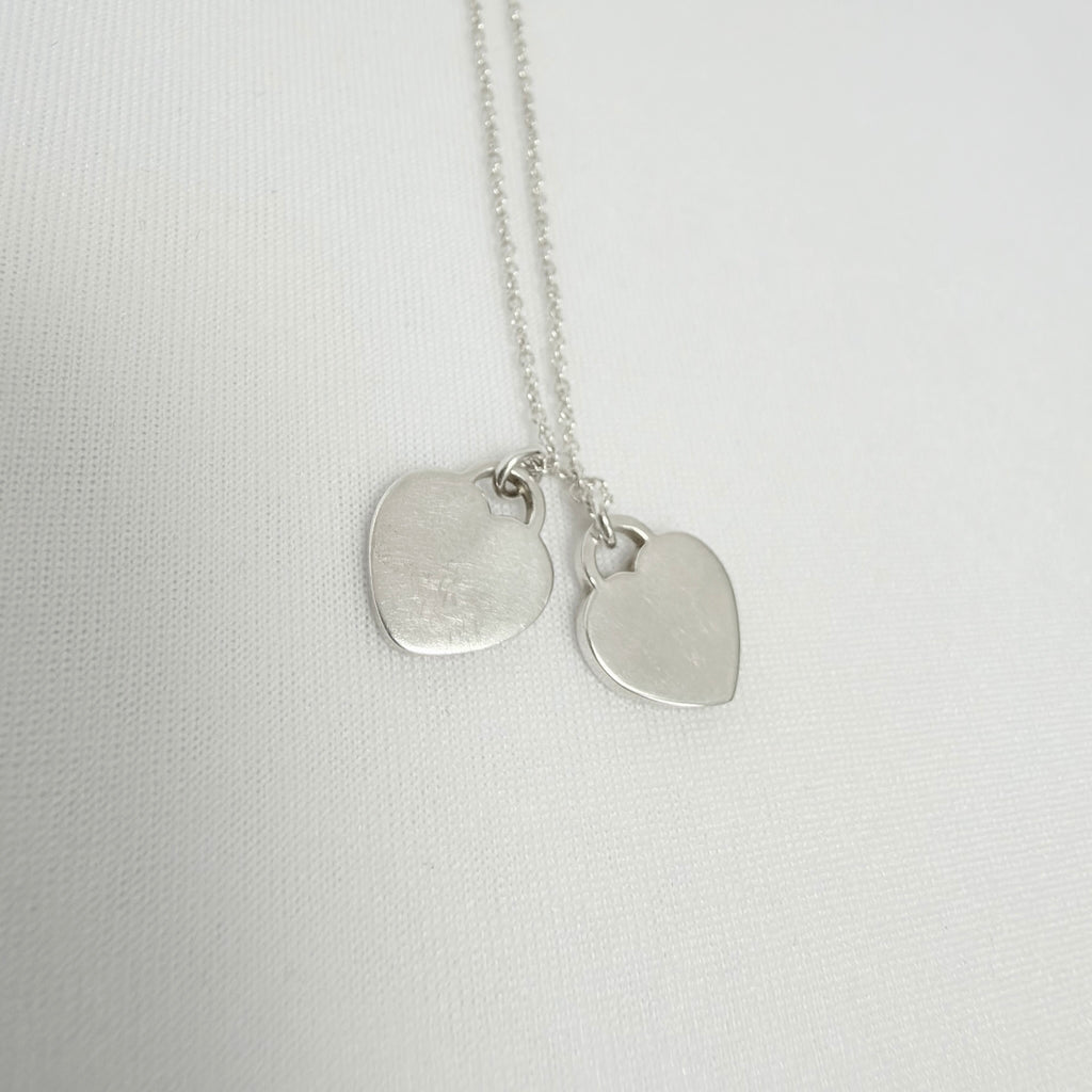 Tiffany & Co. Mini Double Silver 925 Heart Pendant Women's Necklace 16 inches