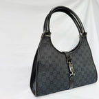 Authentic Vintage Gucci Jackie Bardot Black Monogram Supreme Gg Canvas Leather Medium Handbag