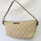 Vintage Y2k Gucci Beige GG Monogram Canvas Small Boat Pochette Shoulder Handbag