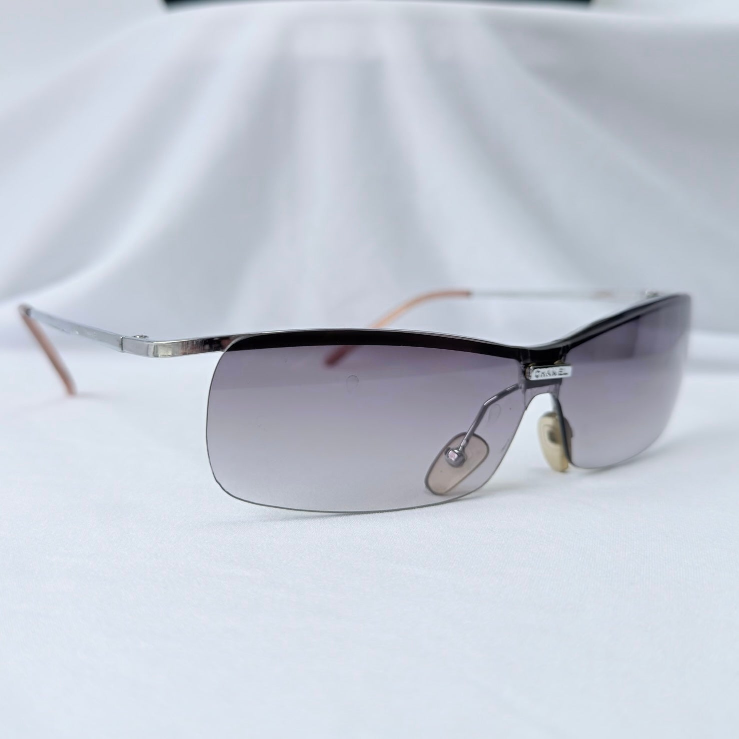 Chanel 4043 Wrap Rimless Vintage Grey Silver Sunglasses