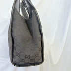Vintage Gucci Jackie Bardot Medium Size GG Monogram Canvas Leather Black Handbag With Dustbag