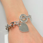 Authentic Vintage Tiffany & Co. Sterling Silver 925 Toggle Heart Pendant Bracelet With Pouch 21cm