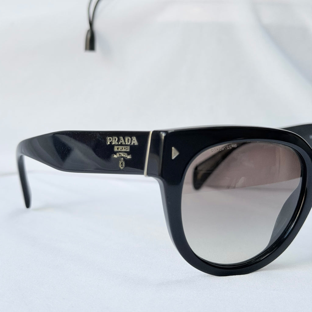 Authentic Prada Round Cat Eye Black Thick Frame Oversized Women’s Sunglasses