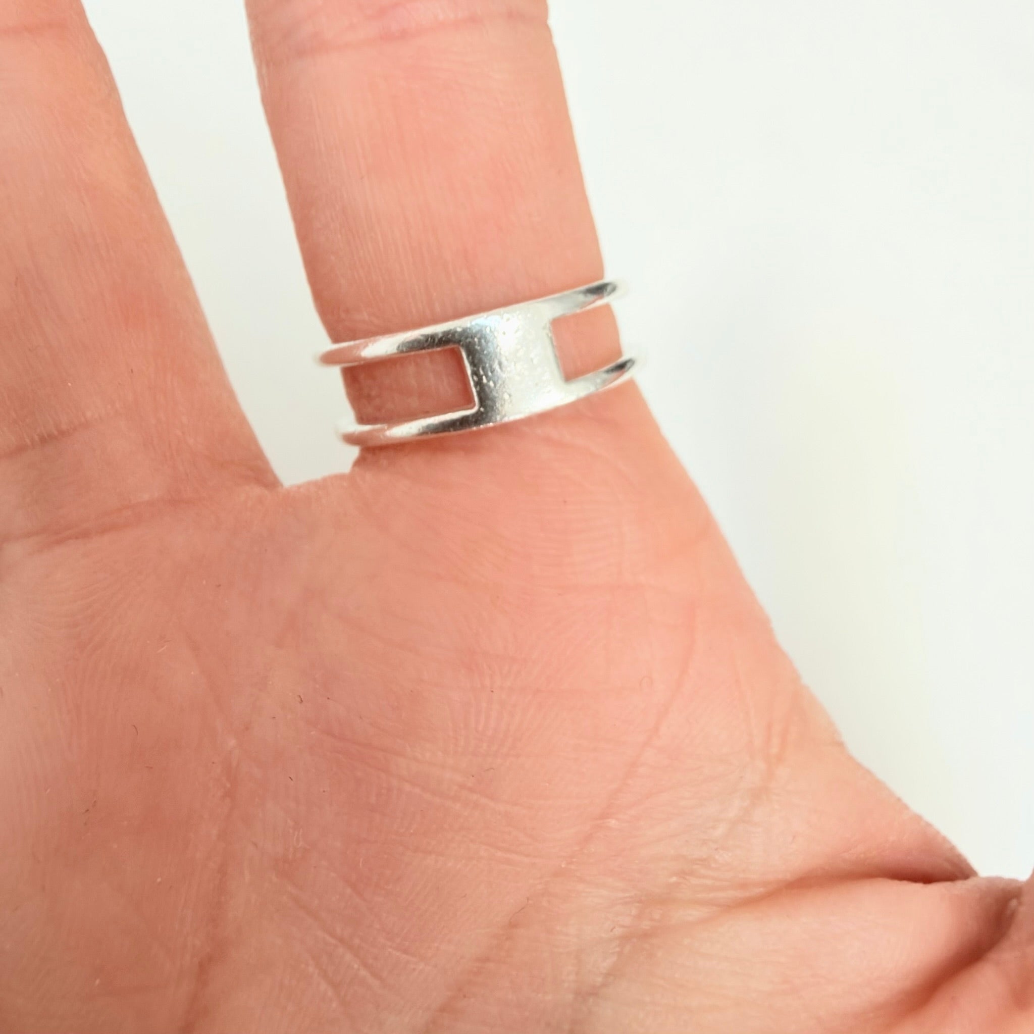 Gucci Interlocking Cut Out GG Double Band 6mm Silver Women's unisex Size 11, UK K1/2, EU 51
