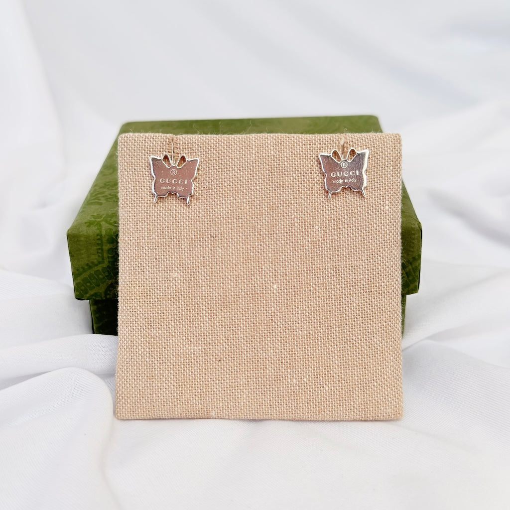 Gucci Butterfly Stud Sterling Silver 925 Women's Earrings With Packaging