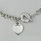Authentic Vintage Tiffany & Co. Sterling Silver 925 Toggle Heart Pendant Choker Necklace With Pouch 16 inches