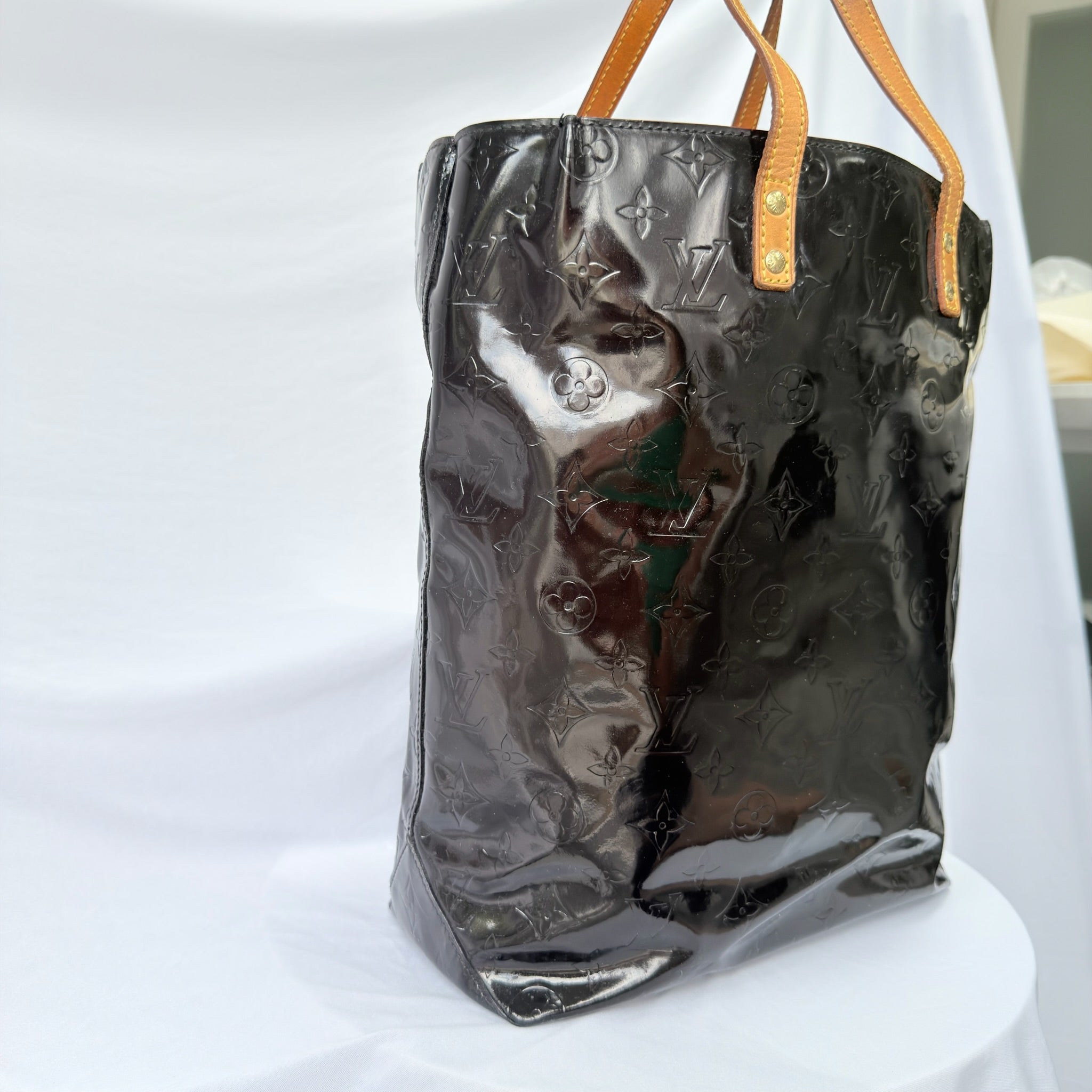 Louis Vuitton Vernis Patent Leather Black Reade MM Tote Bag Redyed Restored