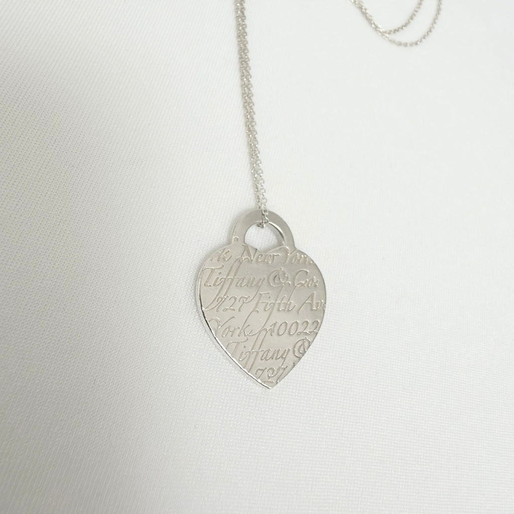 Tiffany & Co. 727 Fifth Avenue Script Medium Heart Sterling Silver 925 Necklace 22.5 Inches