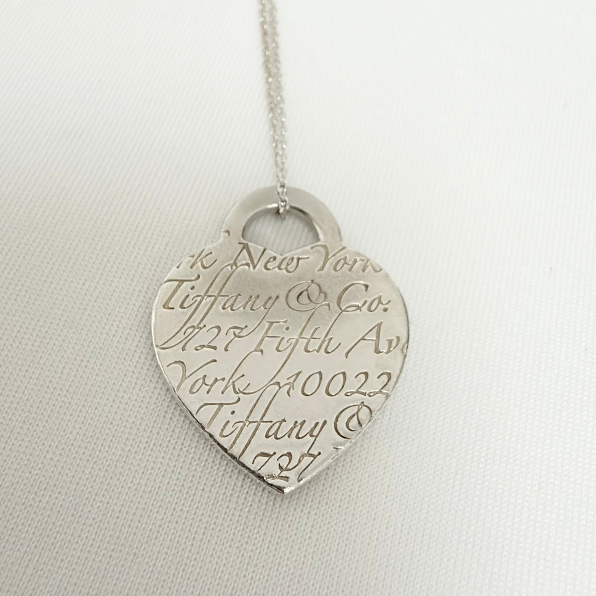 Tiffany & Co. 727 Fifth Avenue Script Medium Heart Sterling Silver 925 Necklace 22.5 Inches