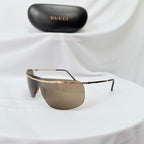 Vintage Gucci GG1870/S J5G6J Brown Gold Rimless Shield Wrap Sunglasses With Case