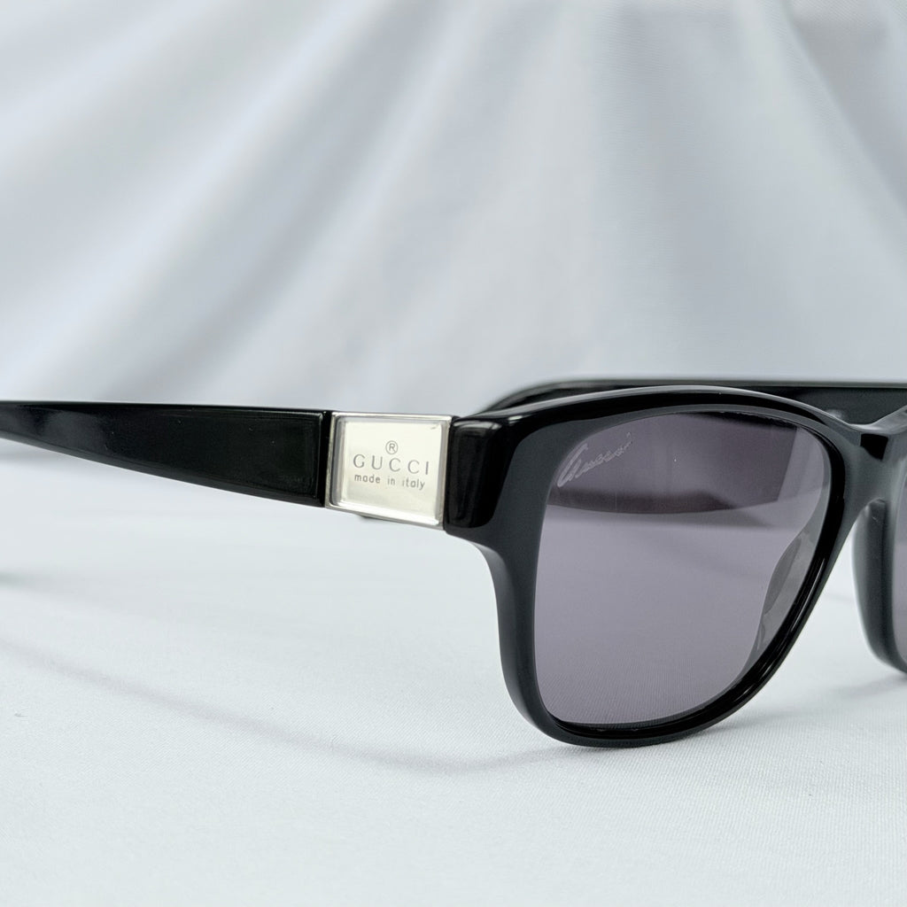 Authentic Gucci Black Silver Cat Eye Square Lens Unisex Sunglasses With Case