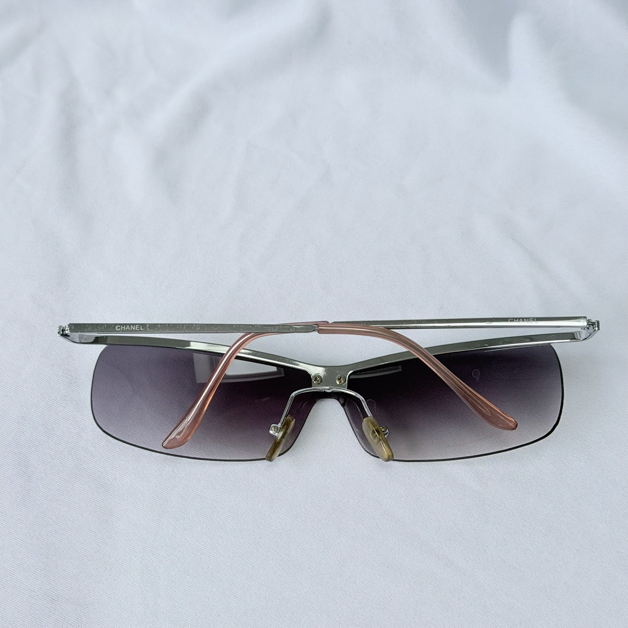 Chanel 4043 Wrap Rimless Vintage Grey Silver Sunglasses