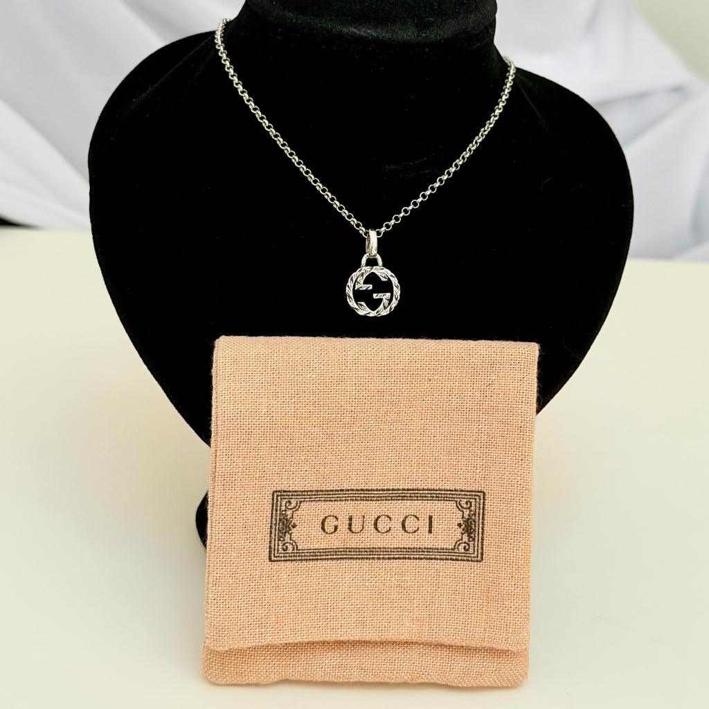 Authentic Gucci Interlocking GG Aged Sterling Silver 925 Necklace With Pouch