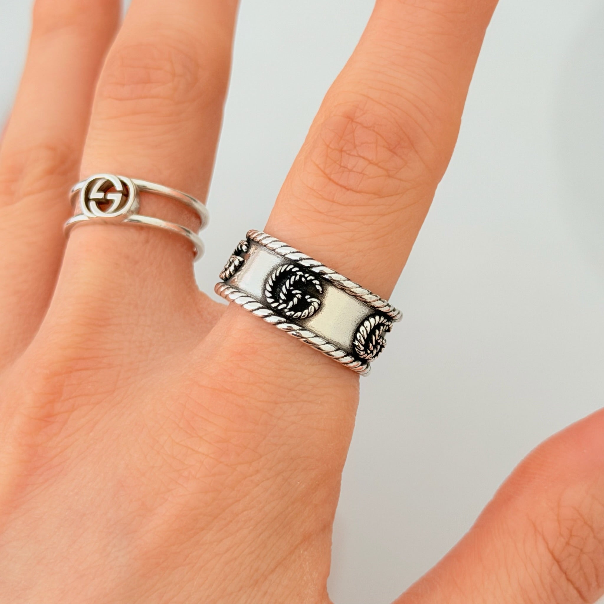 Gucci GG Marmont 925 Sterling Silver 9mm Logo Ring Women’s Size 17, UK Q, EU 57
