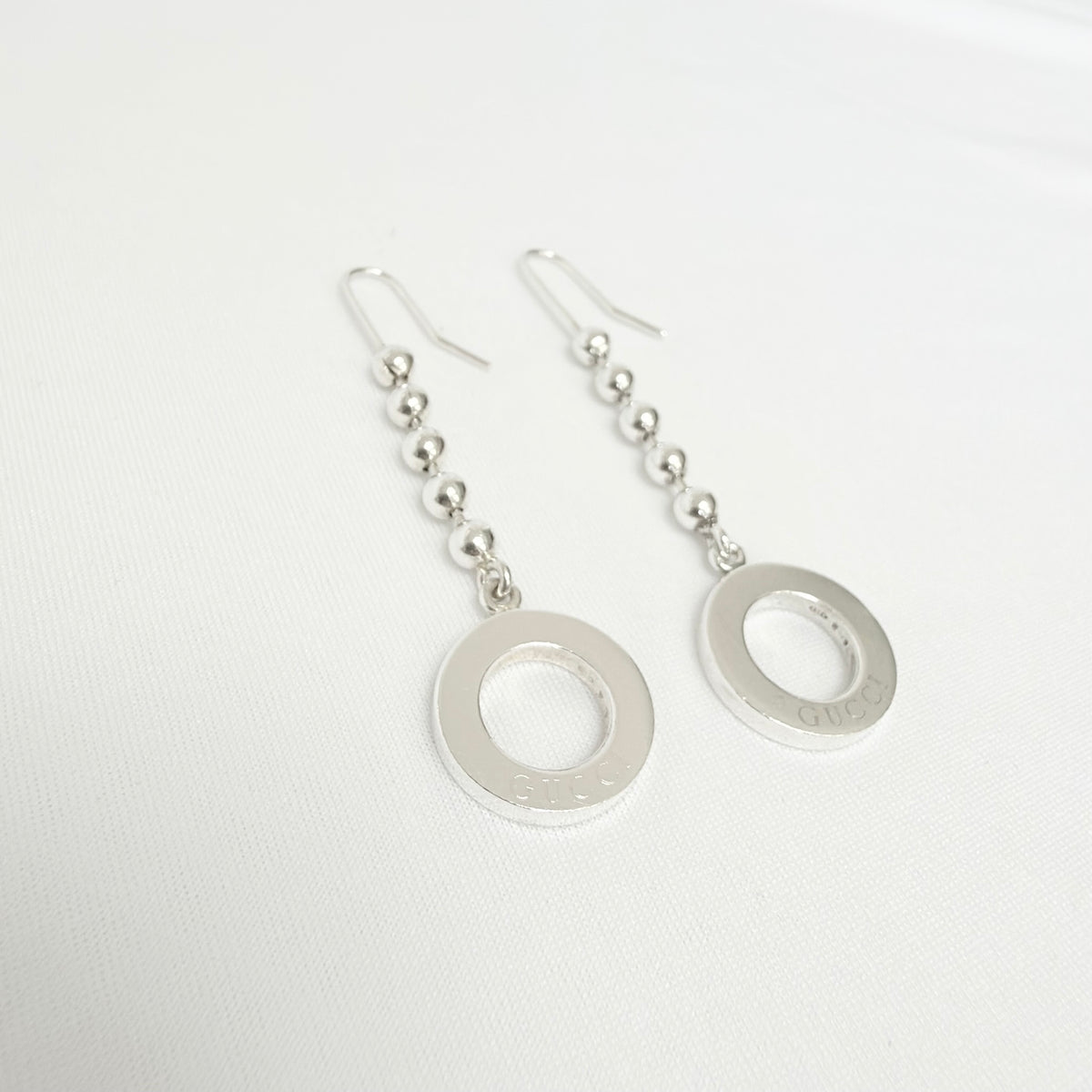 Gucci Vintage Hoop 925 Sterling Silver Popcorn Boule Chain Dangle Drop Women's Earrings With packaging