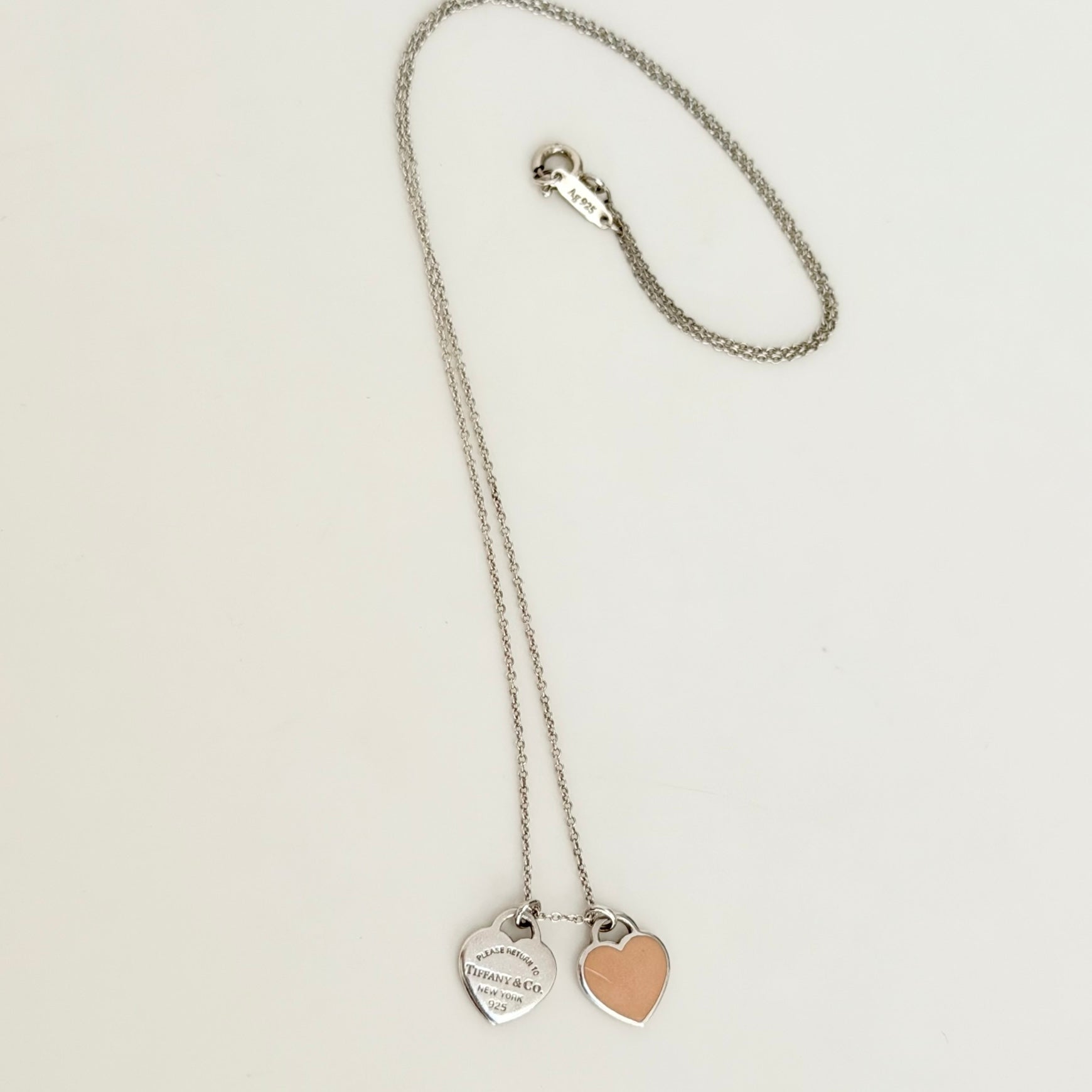 Tiffany & Co. Return to Mini Double Pink Heart Women's Necklace 17 Inches Sterling Silver 925