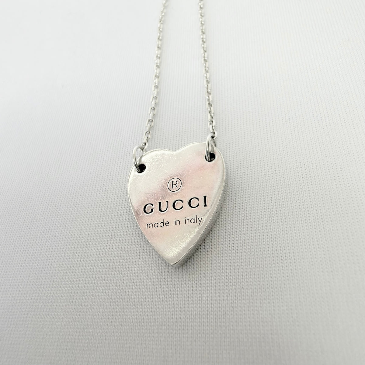 Authentic Gucci Heart Trademark Pendant Sterling Silver 925 Women’s Necklace 48cm