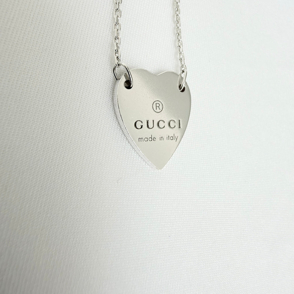 Gucci Heart Trademark Pendant Sterling Silver 925 Women’s Necklace 48cm With Packaging