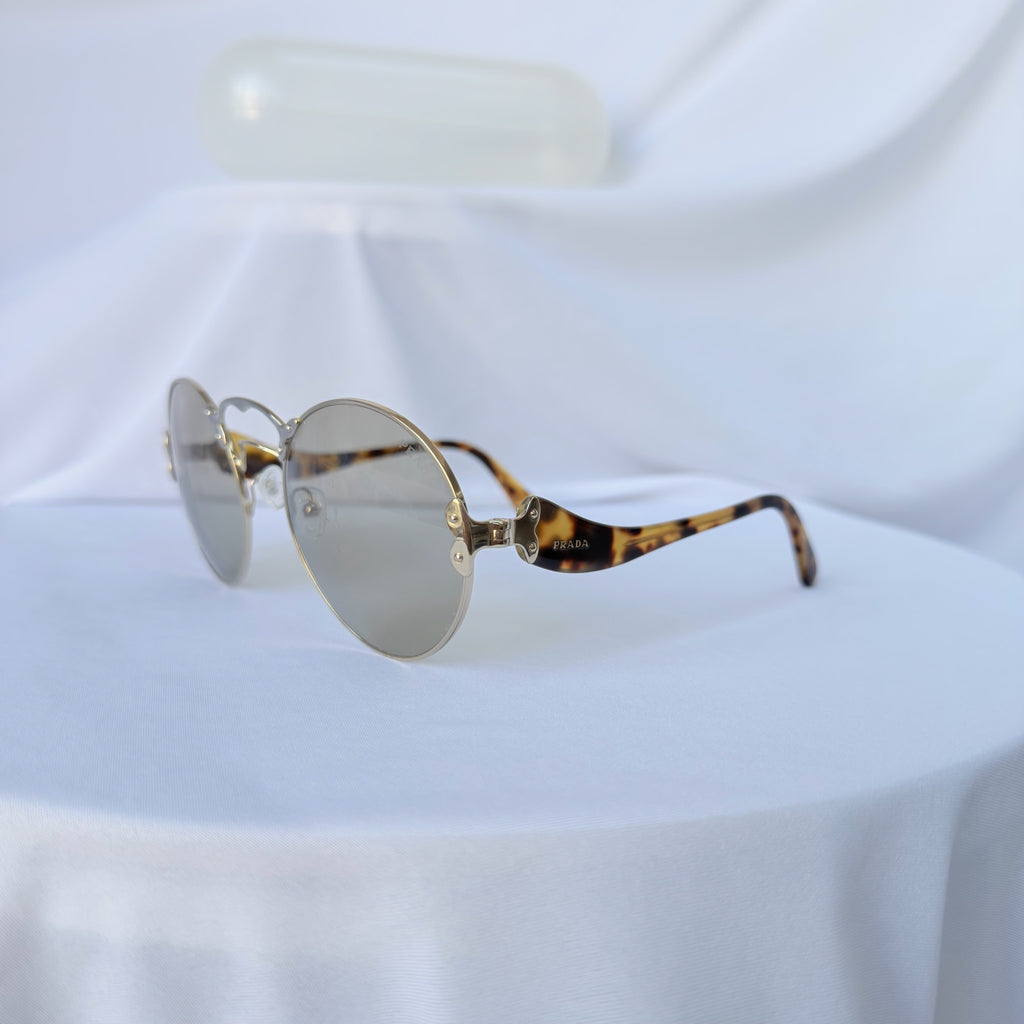 Prada Retro 70’s Style Round Oval Brown Tortoiseshell Sunglasses PR 55TS