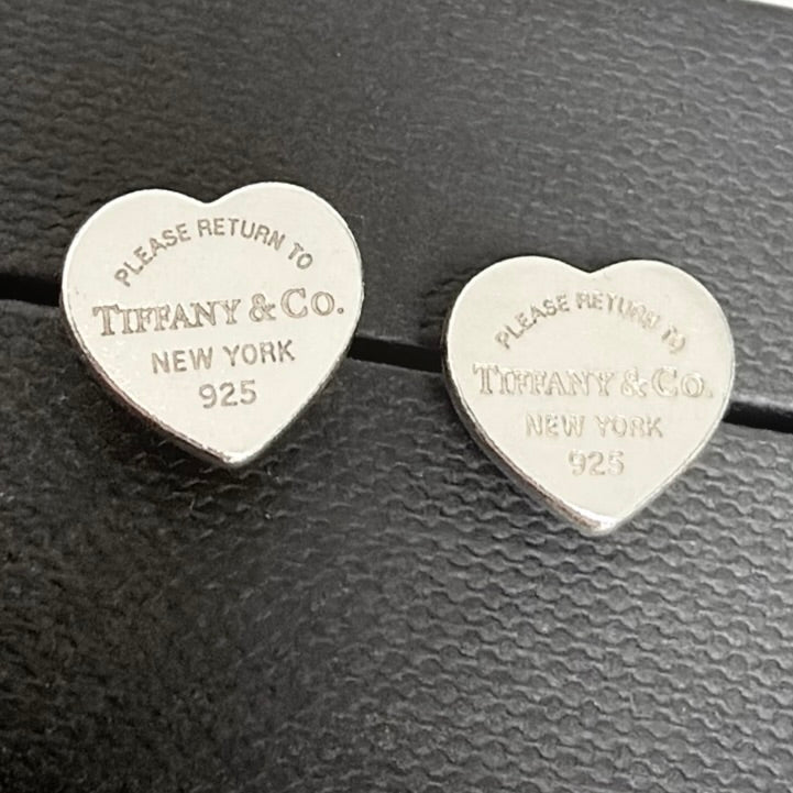 Tiffany & Co. 925 Sterling Silver Mini Heart Tag Butterfly Stud Earrings Women return to Tiffany With Pouch