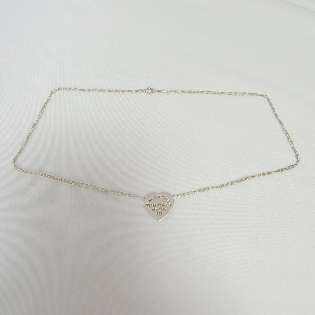 Tiffany & Co. Double Chain Heart Necklace 925 Sterling Silver 16 Inches