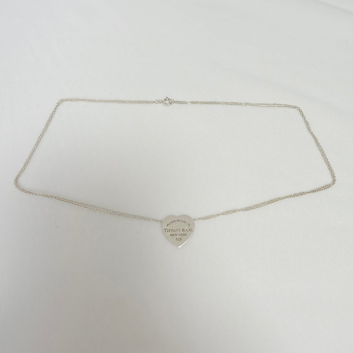 Tiffany & Co. Double Chain Heart Necklace 925 Sterling Silver 16 Inches