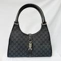 Authentic Vintage Gucci Jackie Bardot Black Monogram Supreme Gg Canvas Leather Medium Handbag