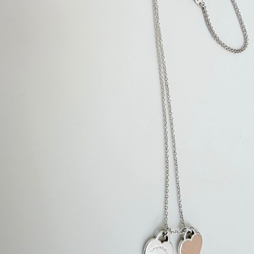 Tiffany & Co. Return to Mini Double Pink Heart Women's Necklace 17 Inches Sterling Silver 925