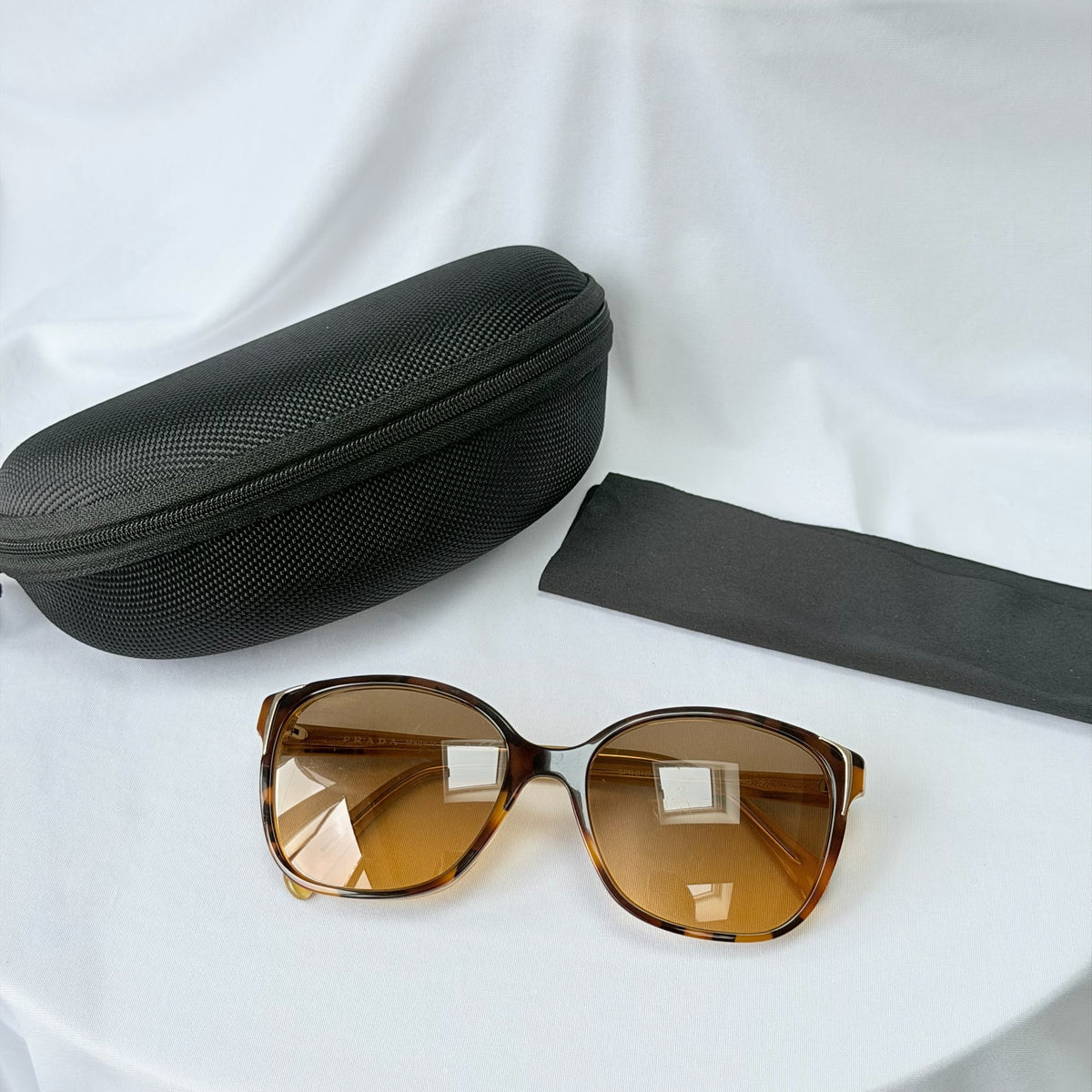 Prada Cat Eye Square Metal Corners Women's Sunglasses Brown Tortoiseshell SPR 01O