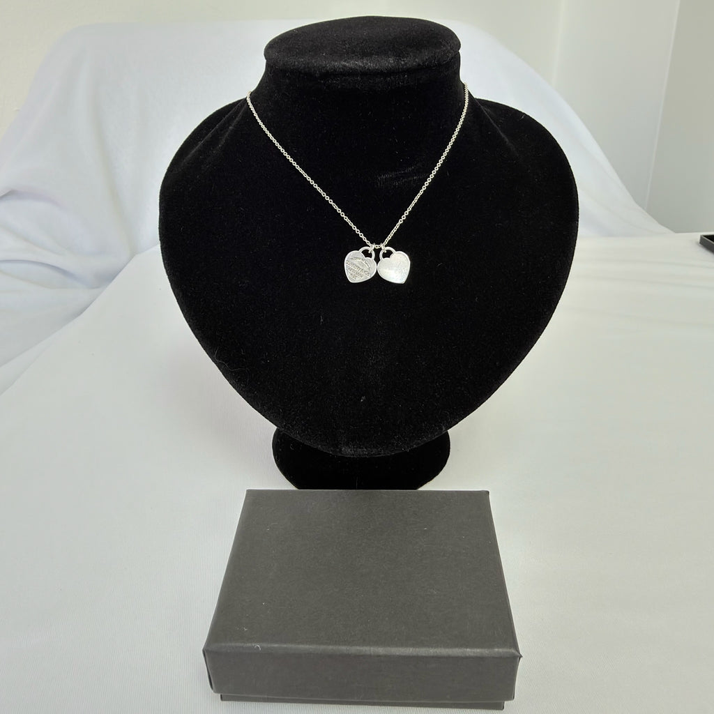 Tiffany & Co. Mini Double Silver 925 Heart Pendant Women's Necklace 16 inches