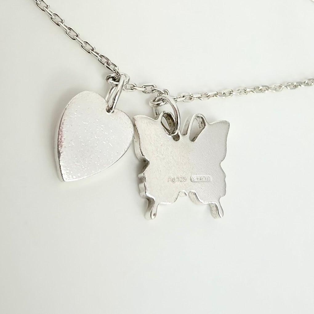 Gucci Heart Butterfly Charm Sterling Silver 925 Women's Bracelet 17cm With Packaging