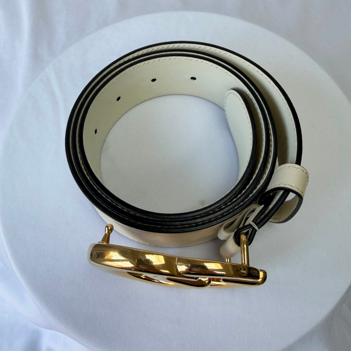 Gucci GG Marmont 24k Gold Buckle Cream Leather Belt 4cm 85cm 34” 400593