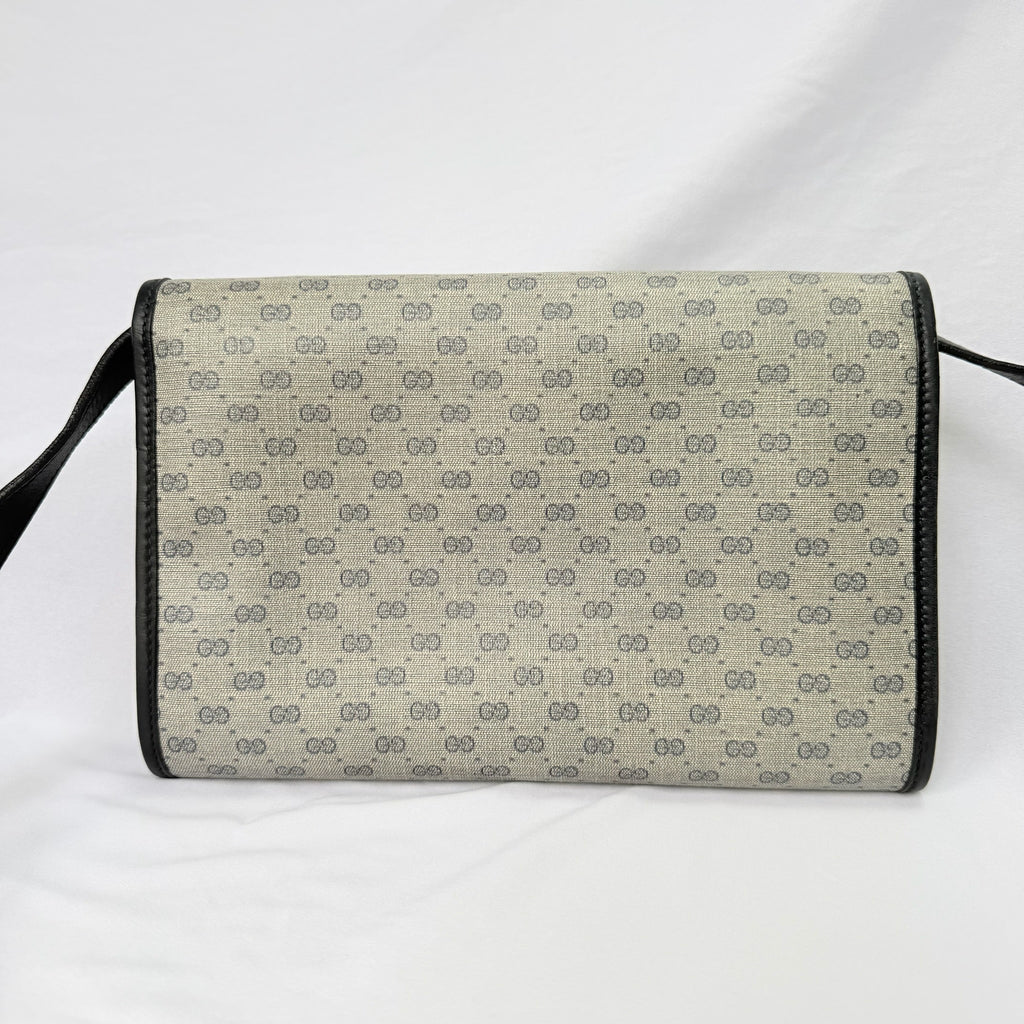 Gucci Authentic Vintage Navy Beige Gold Leather Micro GG Supreme Women’s Crossbody Bag