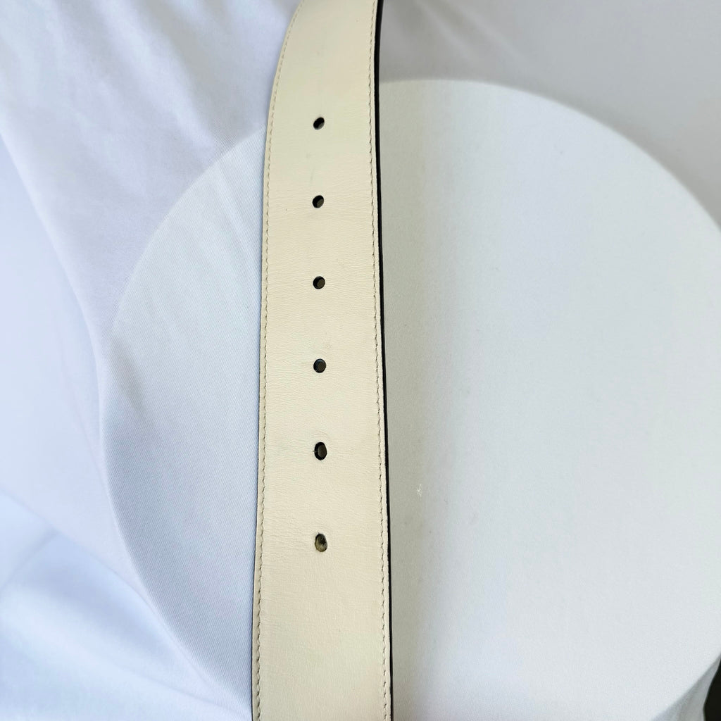 Gucci GG Marmont 24k Gold Buckle Cream Leather Belt 4cm 85cm 34” 400593