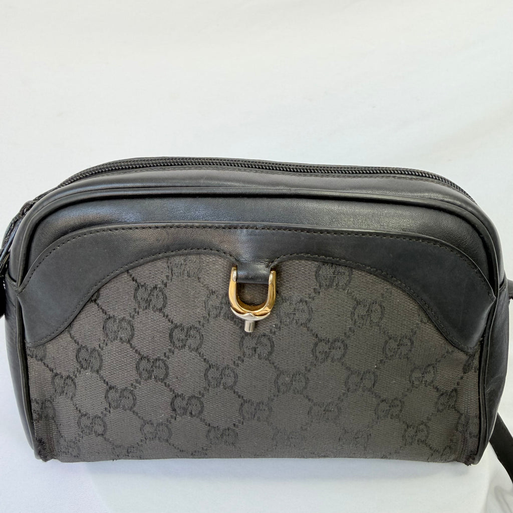 Vintage Gucci Black GG Monogram Canvas/Leather Small Crossbody Handbag