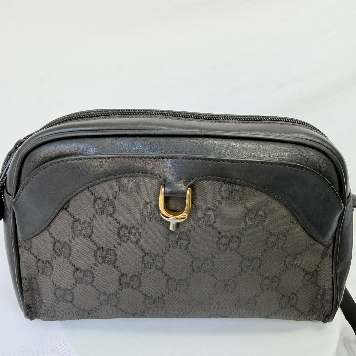 Vintage Gucci Black GG Monogram Canvas/Leather Small Crossbody Handbag