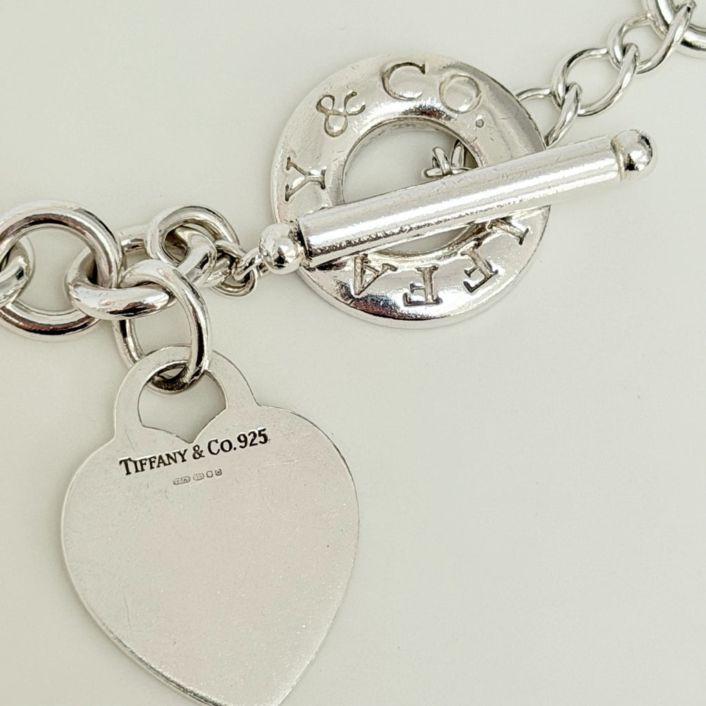 Authentic Vintage Tiffany & Co. Sterling Silver 925 Toggle Heart Pendant Choker Necklace With Pouch 15 Inches